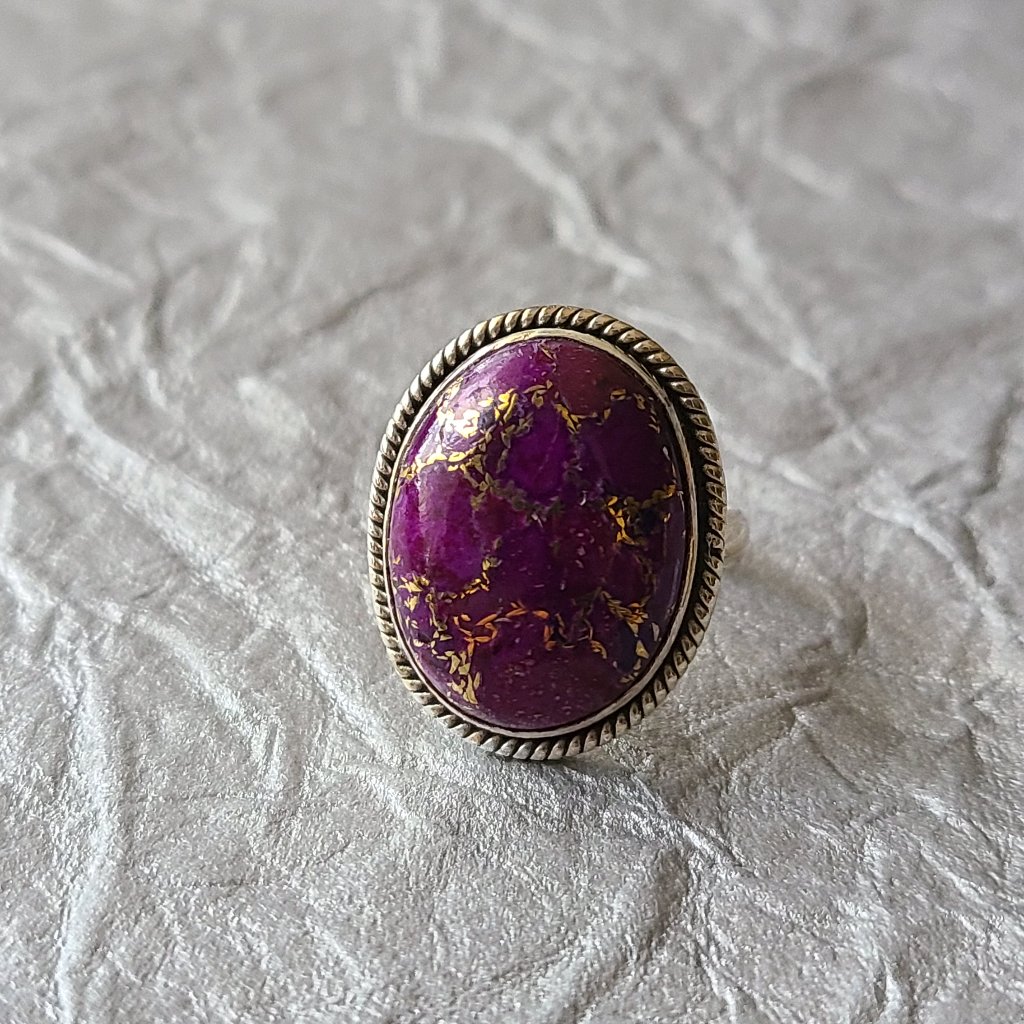 Purple Turquoise Ring Size 7 In Sterling Silver-Chunky Turquoise Ring